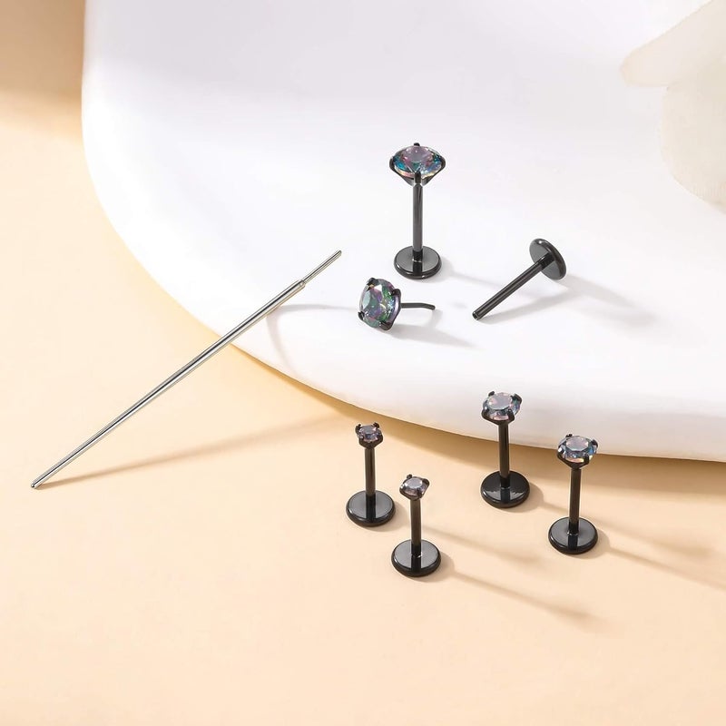 Gotumo Store 20G Flat Back Earrings Stud G23 Titanium Threadless Tragus Labret Cartilage Lip Medusa Conch Body Piercing Jewelry Hypoallergenic for Women Men - Image 4
